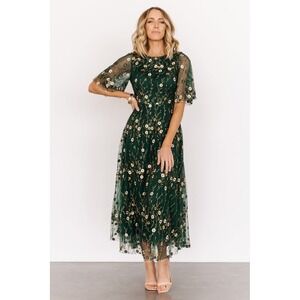 Baltic Born Emerald Floral Embroidered Midi Dress